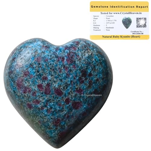 Image of Crystal Heaven Certified Ruby Kyanite Heart Palm Pebbles Stones For Anxiety Stress Relief Massage - Aaa Grade Original Healing Gemstone Agate Heart Palm Stone For Yoga Meditation Spiritual