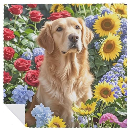 Servilletas de tela reutilizables y lavables con estampado de flores y perros 7