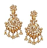 HemFashionJewels Pendientes tradicionales de perlas blancas largas en tono dorado indio Jhumka Jhumki Bollywood Jadau, joyería antigua para mujer