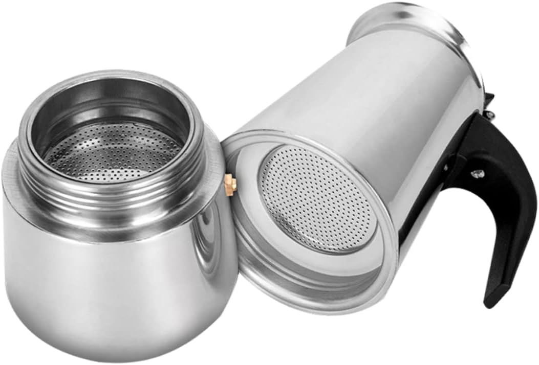 Healifty Stainless Steel Espresso Coffee Pot with Heat Resistant Handle Food Grade Coffee Maker for Kitchen Office Hotel and Restaurant Use