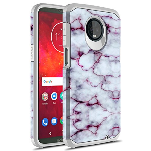 Moto Z3 Case, Moto Z3 Play Case, Rosebono Slim Hybrid Dual Layer Graphic Fashion Colorful Cover Armor Case for Motorola Moto Z Play 3rd Generation (Purple Marble)