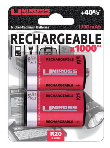 Uniross-RB100882–Piles D rechargeables - 1700mAh-Lot de 2