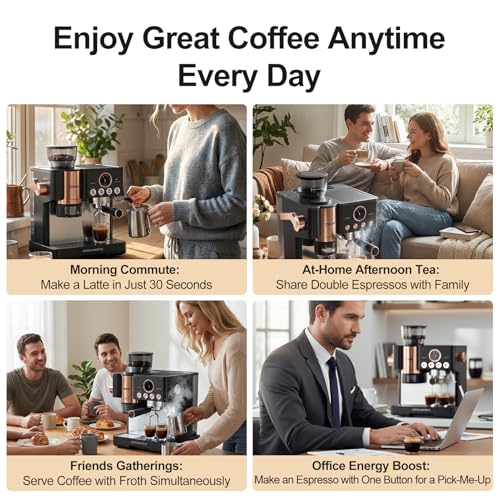 Tjean Barista Senso,Dual Boiler Bean to Cup Coffee Machine with Smart-Tamping,Built-in Burr Grinder Espresso,Latte & Cappuccino Coffee Machine with Manual Milk Frother (Black Rose) - Image 7