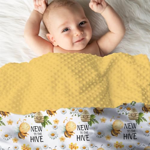 Image of Mink Baby Girls Blankets Honey Bumble Bee Floral, New to Hive Daisy Flower Soft Double Layer Dotted Backing Receiving Swaddle, Newborn Infant Toddler Nursery Crib Bedding Shower Gift 30x40