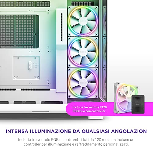 H9 Elite Case per PC gaming mid-tower ATX a doppia camera, Include 3 ventole F120 RGB Duo da 120 mm con controller, Pannello frontale, superiore e laterale in vetro, Bianco, CM-H91EW-01 - Case PC - Immagine 2