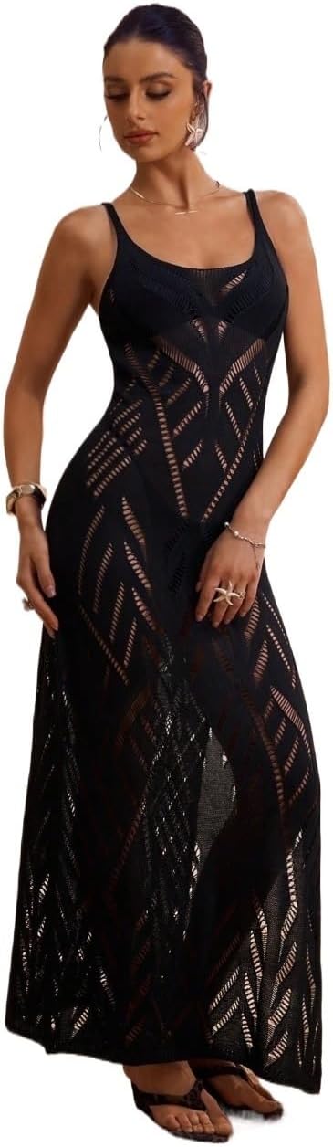 Womens Solid & Beach Cover Up Dress, Hollow Hook Swimsuit Cover-Up For Summer cover ups for swimwear
