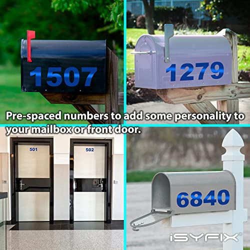 image for iSYFIX Reflective Blue Vinyl Numbers Stickers – (2 Sets) 5 Inch – 