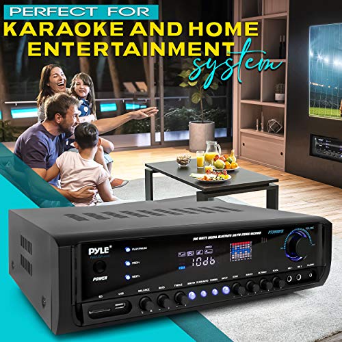 Pyle Wireless Bluetooth Power Amplifier System 300W 4 Channel Home Theater Audio Stereo Sound Receiver Box Entertainment W/ Usb, Rca, 3.5Mm Aux, Led, Remote For Speaker, Pa, Studio- Pt390Btu,Black #TOP2