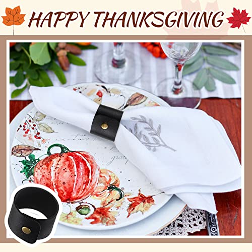 Thanksgiving Rustic Napkin Rings Handmade Pu Faux Leather Napkin Ring Holder For Farmhouse Christmas Wedding Birthdays Receptions Table Decor Fall Banquets Decoration Party Gifts (Black, 12 Pcs) #TOP5