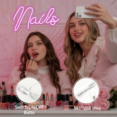 Image of Nail Neon Sign Pink Neon Light for Nail Salon Beauty Room Decor | Pink Aesthetic Decor, Manicure Studio, Vanity Spaces, Gift for Nail Artists, Beauty Lovers, Girls and Salon Owners