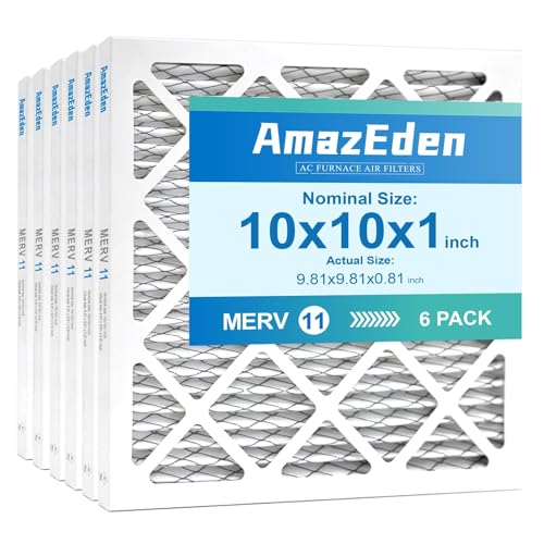 AmazEden 10x10x1 AC Air Filter MERV 11 (6-Pack) MPR 1000 FPR 7 HVAC Furnace Pleated Filters Dust Defense Replacement for Home (Exact Dimensions: 9.81x9.81x0.81 Inches)