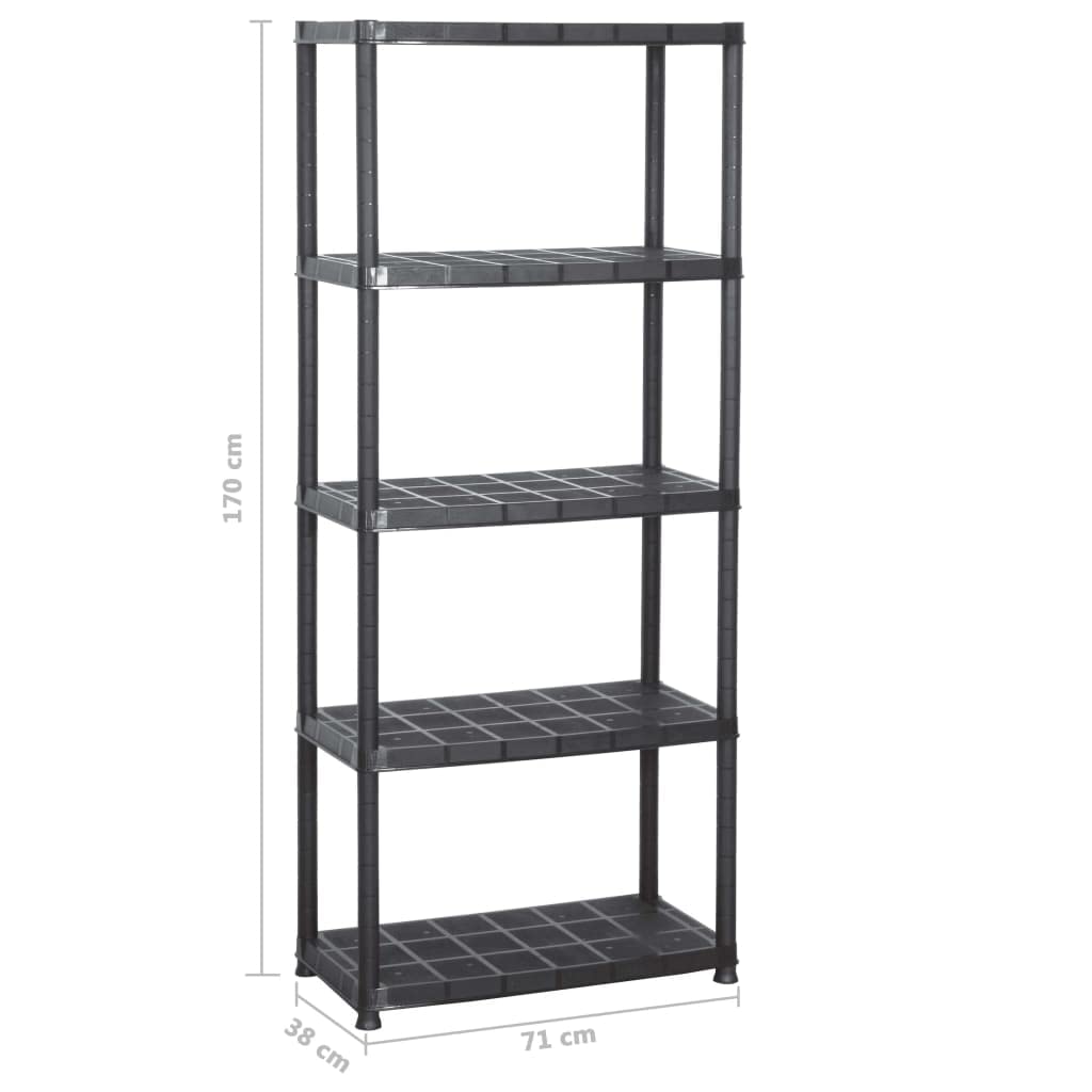 Scaffale a 5 Ripiani,scaffale cucina mobiletto multiuso scaffalature componibili per Adatto a Cucina, Casa, Bagno Nero 71x38x170 cm in Plastica