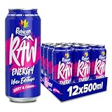 Rubicon RAW 12 Pack Berry & Grape Wave Edition Energy Drink, 20% Real Fruit Juice, High caffeine with B-Vitamins, Ginseng & Guarana, No Artificial Colours or Flavours, Reduce Tiredness & Boost Energy