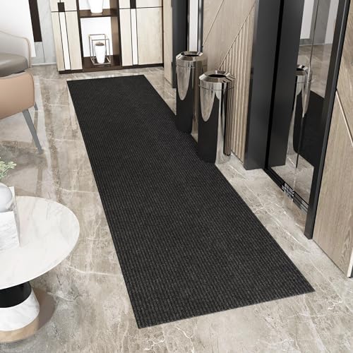 Ottomanson 2' x 20' Hallway Runner with Scraper Pile Extra Durable Non-Slip Rug Mat for Indoor & Outdoor Use - Ideal for Kitchen, Entryway, Patio & Garage - High-Traffic Carpet, Black by Ottomanson - Used condition - US$53.20
