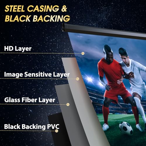 Image of Aoxun 140 Inch Pull Down Projector Screen, HD 4K 16:9 Motorized Retractable Projector Screen for Indoor and Outdoor with Remote Control, Manual Projection Screen for Home Theater or Office, Black