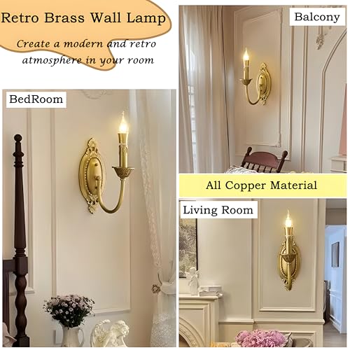 Aplique de Pared Doble de latón Antiguo - Lámpara Vintage de 2 Luces para Sala de Estar, Dormitorio, baño, Escalera, Entrada.