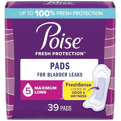 Poise Incontinence Pads & Postpartum Incontinence Pads, 5 Drop Maximum Absorbency, Long Length, 39 Count, Packaging May Vary