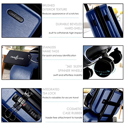 Image of 20 Inch Carry On Luggage 22x14x9 Airline Approved, Carry On Suitcase with Wheels, Hard-shell Carry-on Luggage, Durable Luggage Carry-On, Navy Small Suitcase with Cosmetic Case