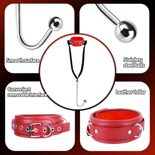 Image of BDSM Anal Hook Sex Bondage Restraint Set with Leather Chain Leash Collar, Stainless Steel Anal Trainer Adult Sex Toys for Women and Men, Adjustable Harness SM Kit for Couple Role Play Fetish Toy