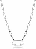 Ginger Lyne Oval Carabiner Charm Holder Necklace for Women - Adjustable 16-18" Paperclip Chain, 18KT Gold-Plated Stainless Steel Screw Lock Clasp