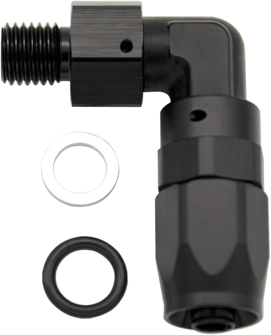 90 Degree M12x1.5 Male Metric Thread to AN6 Hose End Oil Fuel Line Swivel Fitting Connector Forged Black Aluminum