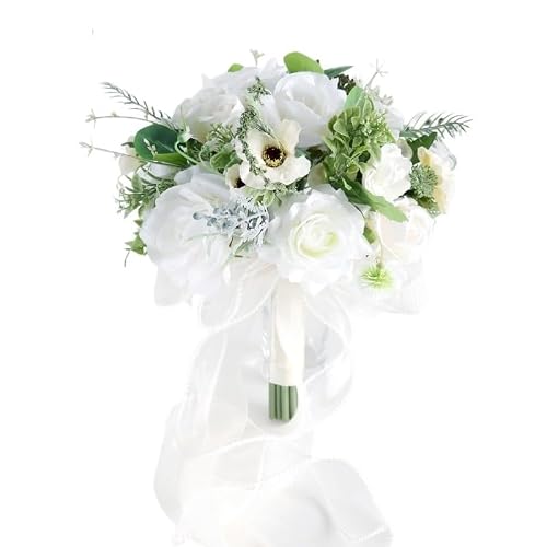 HUFFA Elegant Wedding Artificial Bridal Water Drop Bouquet - Handheld Flower Arrangement for Brides(Hemispherebouquet)