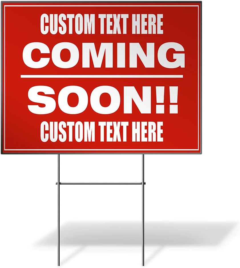 Fastasticdeals Custom Weatherproof Yard Sign Coming Soon Red Business D Lawn Garden 18x12 Inches 2 Sides Print Personalized Text Here