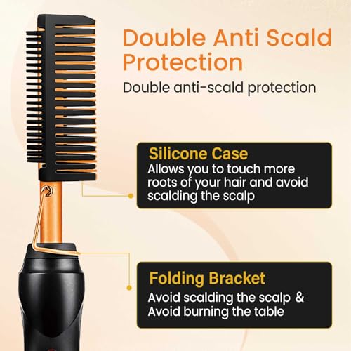 8Pcs Professional Hot Comb Hair Straightener Set - Electric Styling Kit with 3 Pcs Slick Back Brushes, Salon Clips & Lace Band for Sleek Hair & Salon Finishes(8P) - Image 2