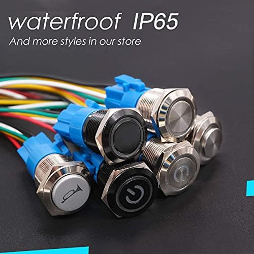 mxuteuk 19mm Latching Push Button Switch 1 NO 1 NC SPDT ON/OFF Black Metal Shell with 12v Red Power Symbol Light With Wire Socket Plug Suitable for 3/4" Mounting Hole Self-Locking L-19-POWER-B-R