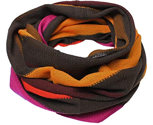 Écharpe d'hiver en laine à rayures marron jaune rose 140x55 cm