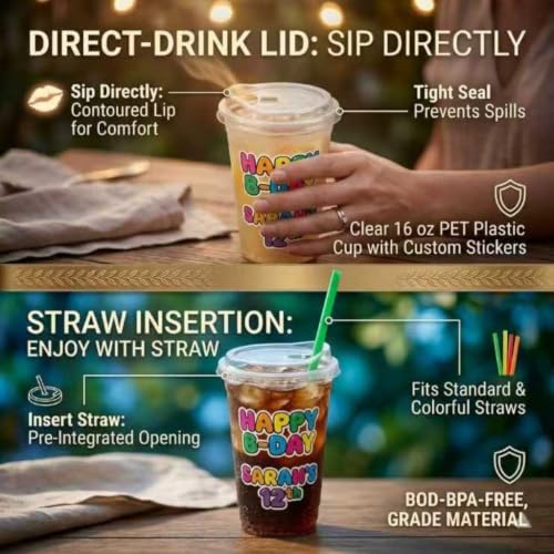 Kubek do smoothie z pokrywką – przezroczysty kubek wielokrotnego użytku, 500 ml, kubek wielokrotnego użytku, ze słomkami i naklejkami, przezroczysty kubek do koktajli mlecznych