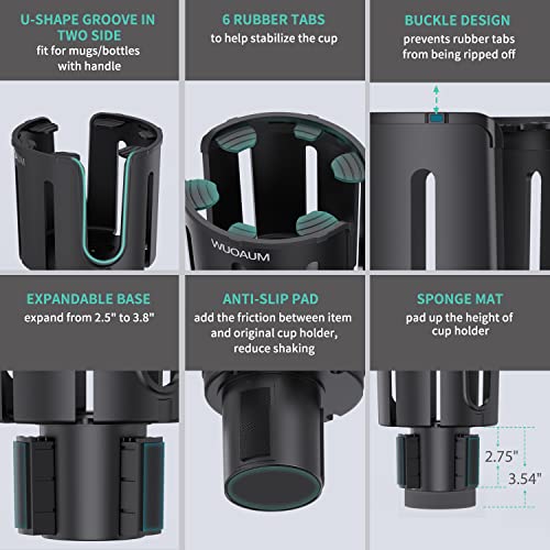 Wuoaum Dual Cup Holder Expander For Car, Car Cup Holder Expander Adapter With Adjustable Base, Compatible With Yeti Rambler 14-46 Oz Hydro Flasks 32/40 Oz, Big Bottles & Mugs In 3.4"-4.1"(2Pack) #TOP1
