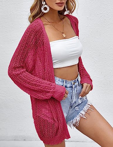 Image of Women Crochet Lightweight Cardigan Cover Up Open Front Long Sleeve Summer Cardigans