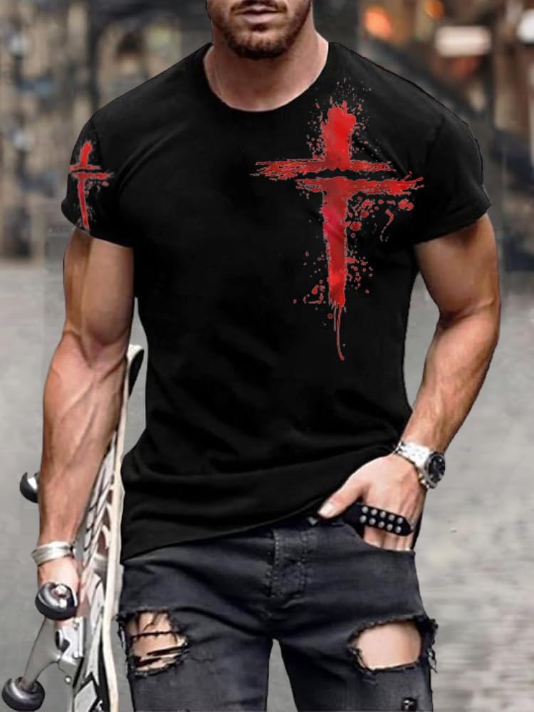 ZOCANIA Christian Shirts for Men Jesus Cross Shirt Vintage Casual T-Shirts Short Sleeve Crewneck Christian Tops Graphic Tee - Image 2