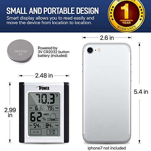 Ipower Digital Hygrometer Indoor Thermometer, Humidity Monitor Gauge Indicator With Touchscreen, ℃/℉ Switch, Min/Max Records, For Home, Office, Car, Greenhouse, Babyroom #TOP2