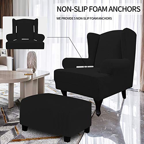Image of Easy-Going Stretch Large Wingback Chair Sofa Slipcover Black | 1-Piece Sofa Cover Furniture Protector Couch Soft with Bottom, Spandex Jacquard