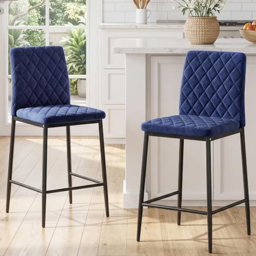 Image of Warmiehomy Bar Stools Set of 2, 65cm Seat Height High Stools, Dark Blue