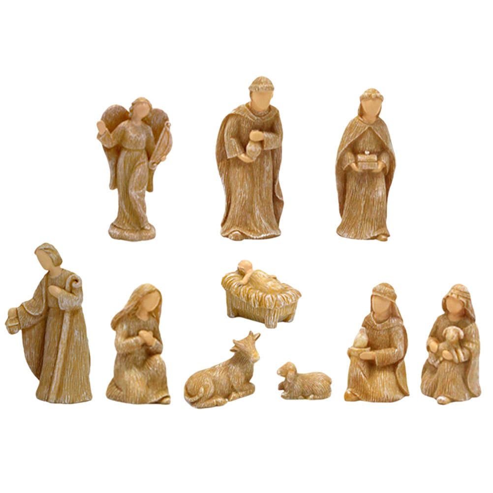 BESPORTBLE Mini Nativity Scene Set, 10 Pcs Christmas Nativity Figurines Mini Resin Ornament Decorative Religious Figurines for Xmas Home Desk Table Decor