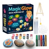 All-In-One Craft Kit: This DIY rock painting set comes fully loaded with everything you need — 10 rocks, 12 regular paints, 3 luminous paints, 4 glitter sticks, 12 googly eyes, 4 brushes, a sheet of transfer stickers, 2 sponge brushes, gloves, a pain...
