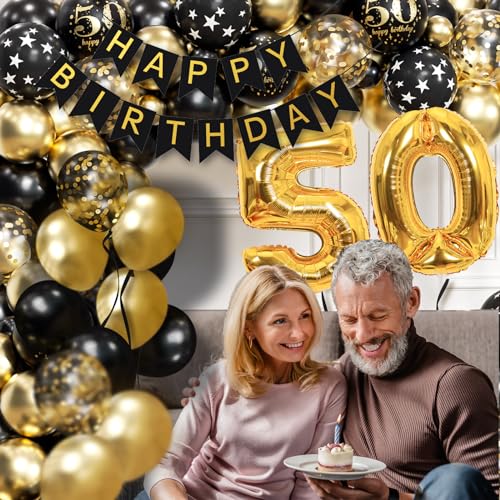 50th Birthday Decorations for Men Women with Happy 50th Birthday Decorations Banner 50 balloon number, Black and Gold 50th Birthday Balloons Kit for 50th Birthday Party Decorations by Anjerlfu - Used condition - Image 6