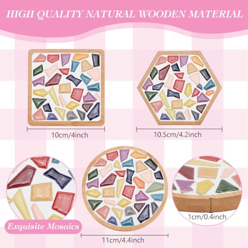 WEBEEDY 3 Sets DIY Ceramic Mosaic Coaster Mosaic Tiles Pieces with Bamboo Coaster,Mosaic Making Kit with Instruction for Adult Beginner,Mosaic Supplies for Coaster Handmade Home Decoration Gift - Image 3