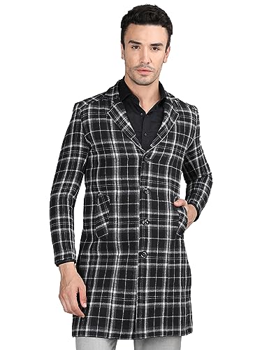 Image of CHKOKKO Men Wool Blend Stylish Long Winter Coat Single Breasted Thigh Length Overcoat With Elegant Spread Collar & Practical Front Side Pockets For Formal Or Semi-Formal Occasions