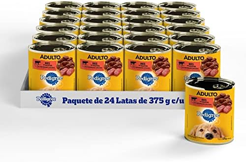 PEDIGREE Alimento para Perros Adultos, Sabor Res En Filetes 375 Gr, Paquete De 24 Latas