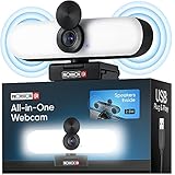  Provision ISR All-In-One Web-Cam mit Mikrofon und Lautsprecher, Streaming Kamera für YouTube, Videokonferenzen und Video-Anrufe, 60fps Full-HD Face-Cam 1080p mit Licht, USB-Anschluss und Cover