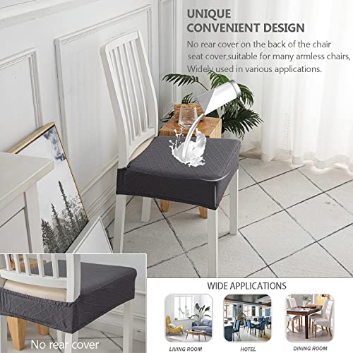 Keluina Stretch Jacquard Waterproof Chair Seat Covers, Removable Washable Anti-Dust Chair Seat Protector Slipcovers For Dining Room, No Rear Covers - Set Of 6, Grey #TOP6