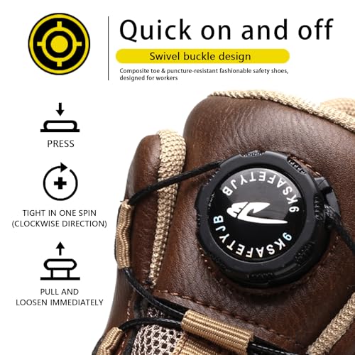 Composite Steel Toe Safety Shoes Lightweight Kevlar Puncture Resistant 6KV Electrical Insulated Breathable Waterproof Slip Resistant Industrial Construction Sneakers Rubber Sole Work Boots Brown by KEXUEJIA - Used condition - Image 5