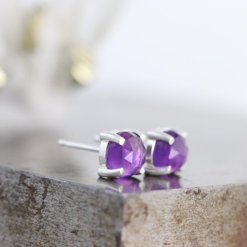 Boucles d'oreilles améthyste naturelle argent 925 hypoallergéniques et légères