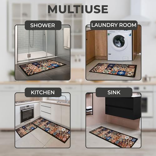 Image of MAXOSHINE Kitchen Mats for Floor Anti Slip Waterproof Feet Comfort Kitchen Runner Floor Mat Standing Desk Mat Floor Mats for Kitchen (120 * 40cm, 60 * 40cm) Set of 2 (Moroccan-Brown)