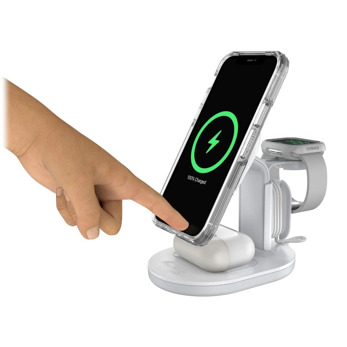 OtterBox Support de Charge 3-en-1 MagSafe, Blanc | Station de recharge au design élégant et léger, alignement et fixation avec avec MagSafe pour iPhone, AirPods et Apple Watch