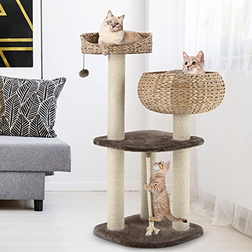 Árbol para gatos DREAMADE 41 pulgadas de mimbre miniatura 6
